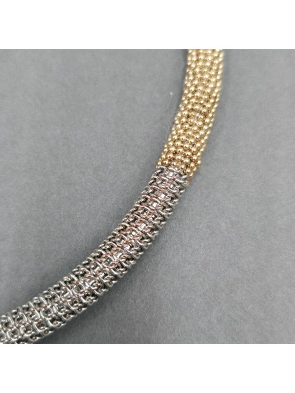 Vintage Two Tone Metal Mesh Collar Necklace Gold Silver Waterfall Fringe Choker - Picture 6 of 15
